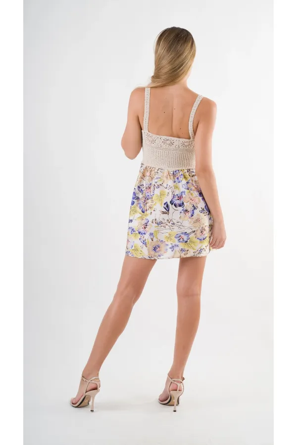 Kadın Mor Önden İp Bağlamalı Ajurlu Model Saten Yüzeyli Mini Elbise HZL24S-YY250