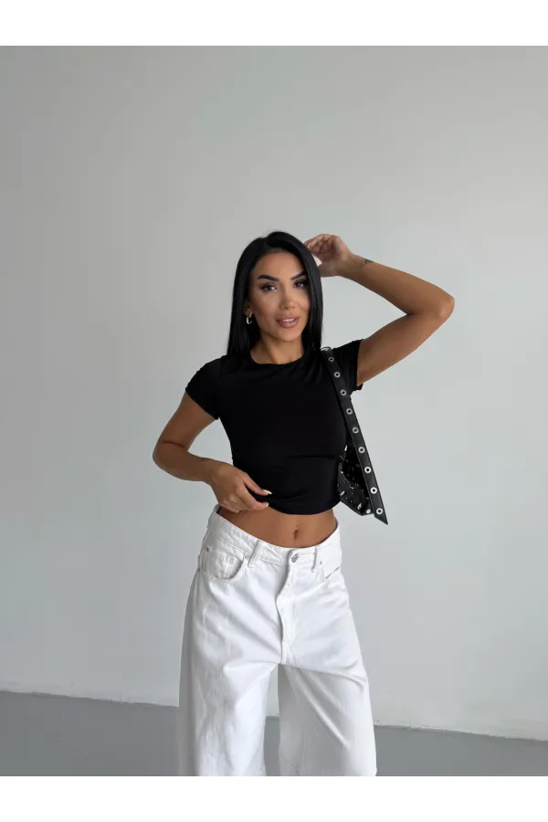 Kadın Siyah Bisiklet Yaka Sandy Bluz HZL25S-FRY123191