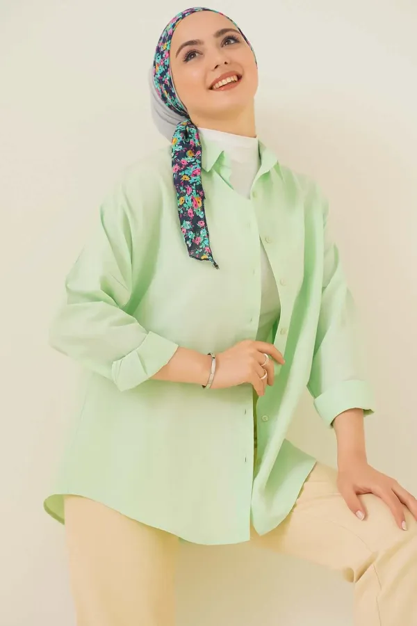 103901 Oversize Basic Hijab Shirt - Dark Green