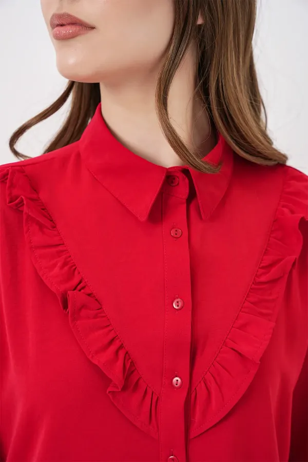 Chemise à manches longues à volants 20223 - Rouge