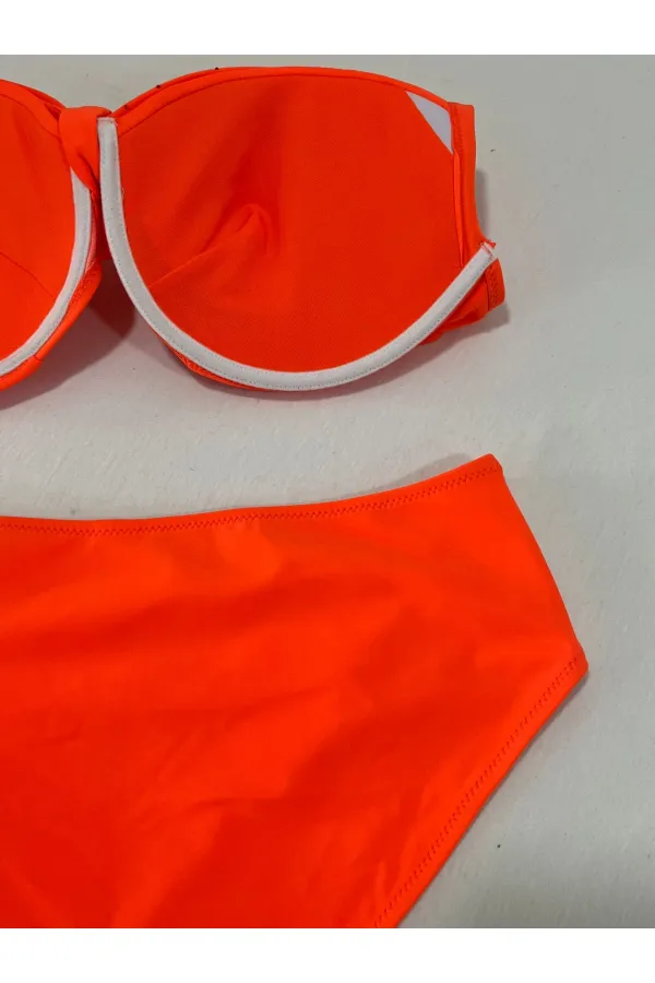 Women's Orange Stone Embroidered Lined Plus Size Bikini Set HZL25S-LC01