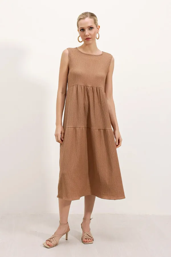 2448 Sleeveless Long Knitted Dress - Biscuit