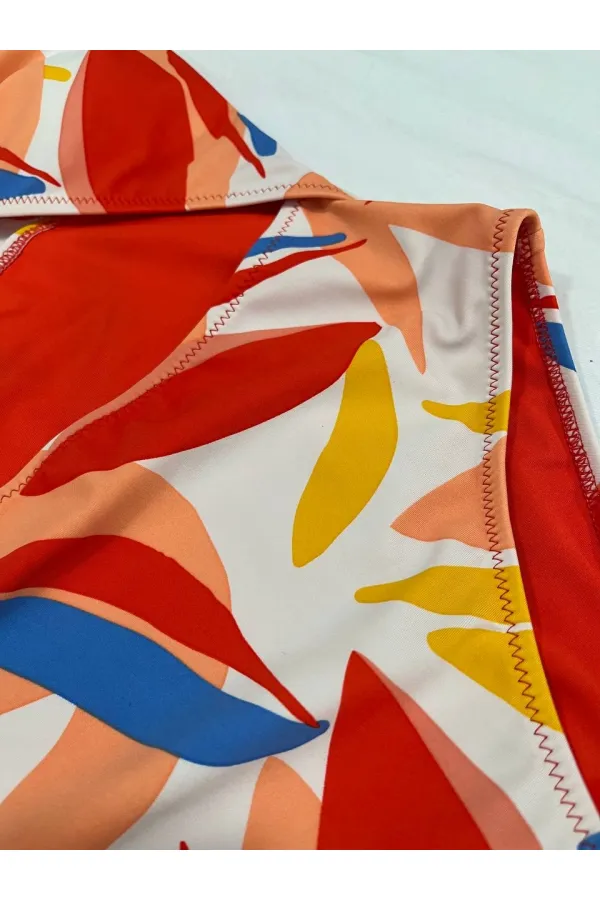 Maillot de bain doublé à motifs tropicaux multicolores pour femme HZL25S-AR1824