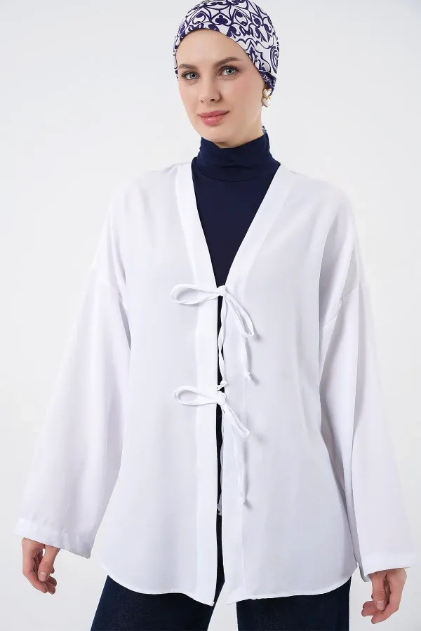Kimono hijab en lin 5968 - Blanc