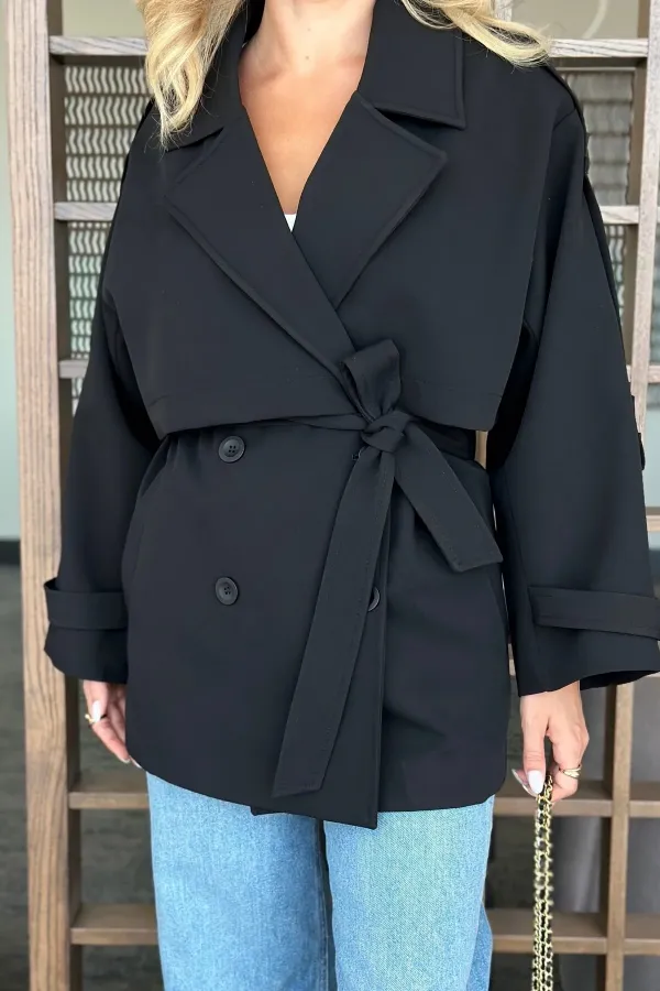 Women's Black Premium Midi Length Lined Cashmere Coat HZL25W-BD191571