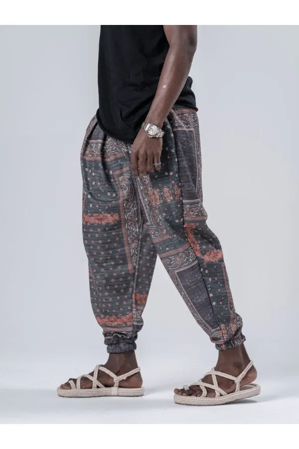 Erkek Zümrüt Bahem Desen Beli ve Paçası Lastikli Bol Kesim Jogger Eşofman Altı HZL24S-MXC8989-193