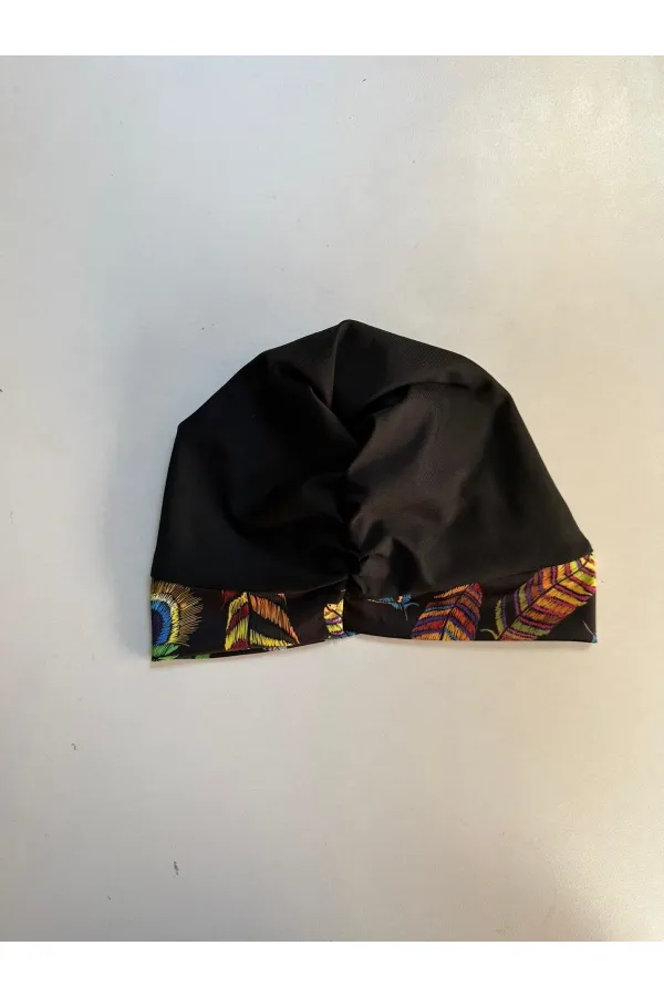 Women's Black Long Sleeve Lycra Fully Covered Feather Patterned Hijab Swimsuit HZL23S-AR12531