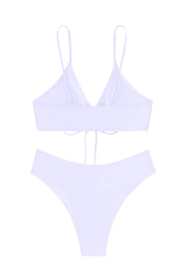 Kadın Beyaz İp Detaylı Astarlı V Kesim Üçgen Bikini Takım HZL24S-LC2234