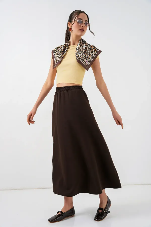 Jupe longue pour femme avec taille élastique 8072 - Marron