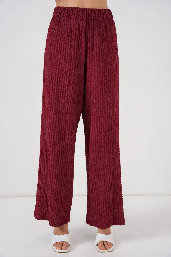 Ensemble deux pièces pour femme : chemisier et pantalon en maille, réf. 30052 - Bordeaux