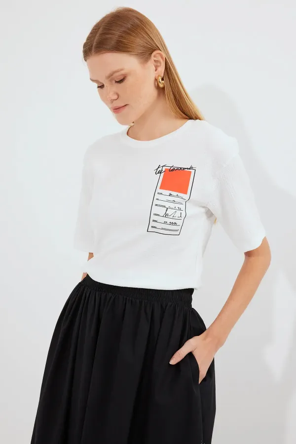 911 Printed Knitted Basic T-Shirt - Orange