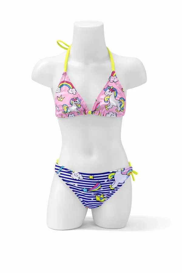 Girls' Pink and Navy Unicorn Themed Bikini Set HZL25S-LC19049