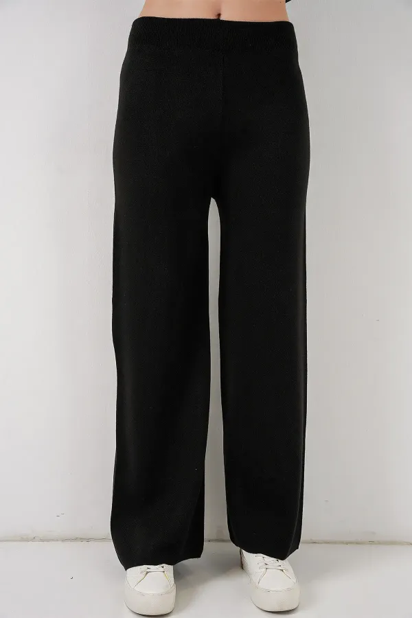 Ensemble deux pièces pour femme : cardigan, pantalon et tricot 15956 - Noir