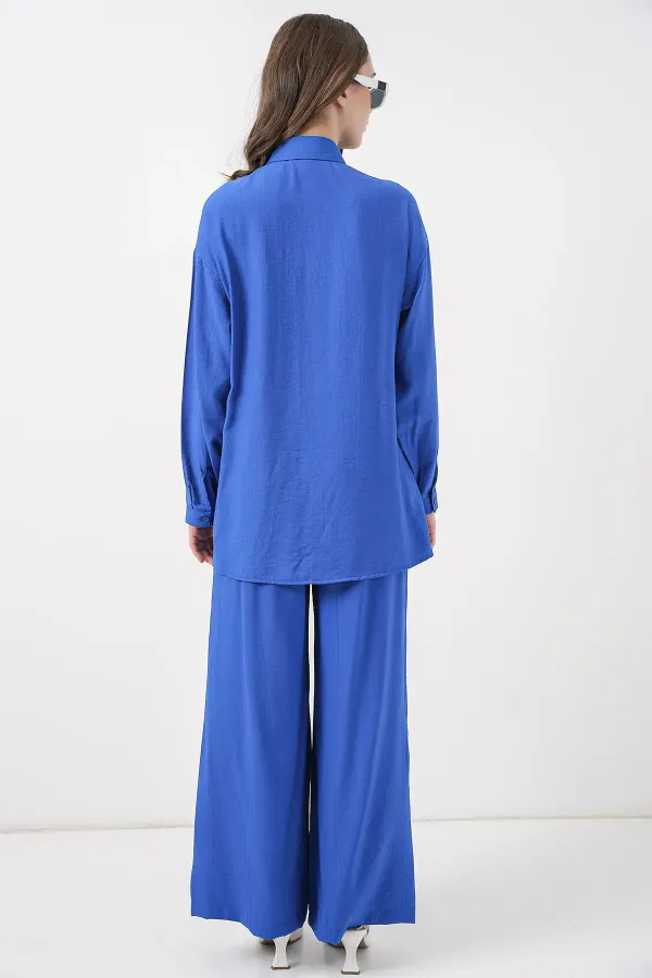 Ensemble deux pièces tunique et pantalon à lacets pour femme 6752 - Bleu marine