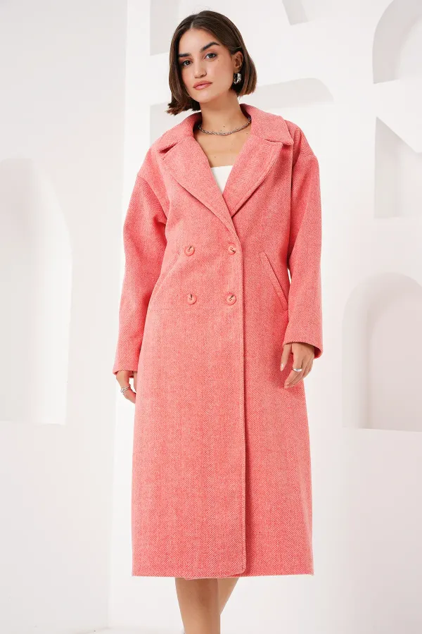 Manteau long oversize en laine et cachemire, coupe ample, référence 9113 - Orange