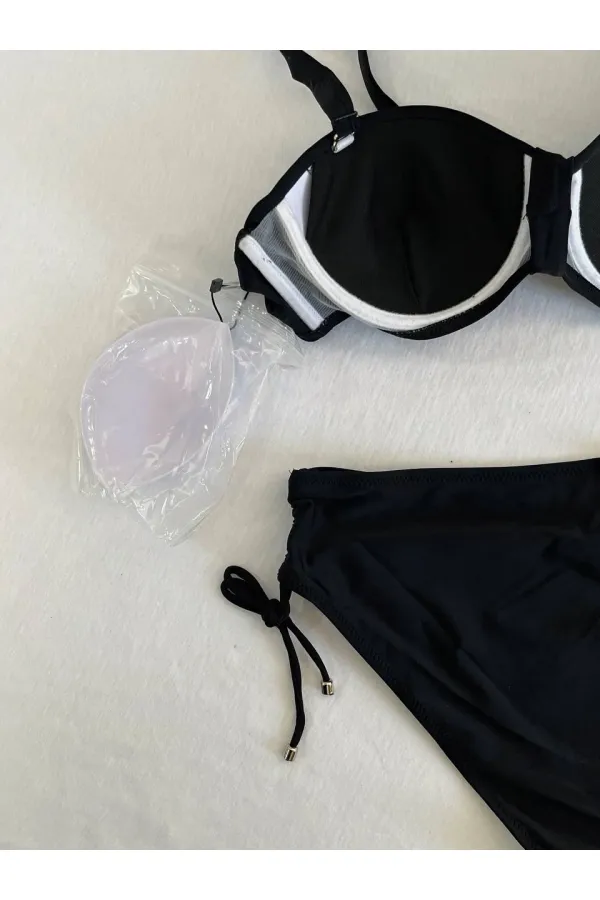 Ensemble bikini doublé brodé de pierres noires pour femme HZL25S-LC3361