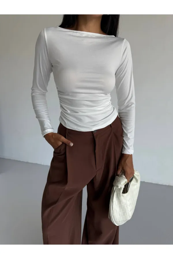 Kadın Beyaz Uzun Kollu Sany Bluz HZL25S-FRY123351