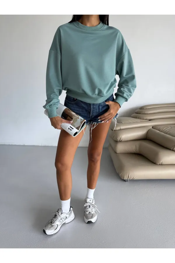 Women's Çağla Green Crew Neck 2 Thread Sweatshirt HZL25W-FRY123391