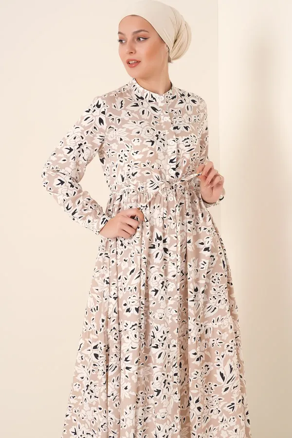 Robe hijab à col mandarin 2144 - Crème