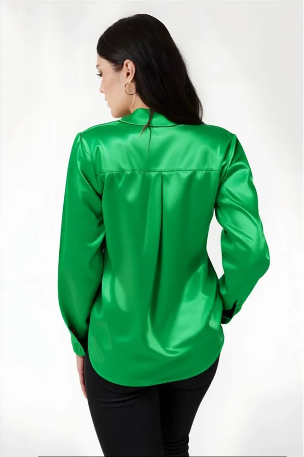 Kadın Koyu Yeşil Hafif Dökümlü Saten Yüzeyli Gömlek HZL22W-BD139641