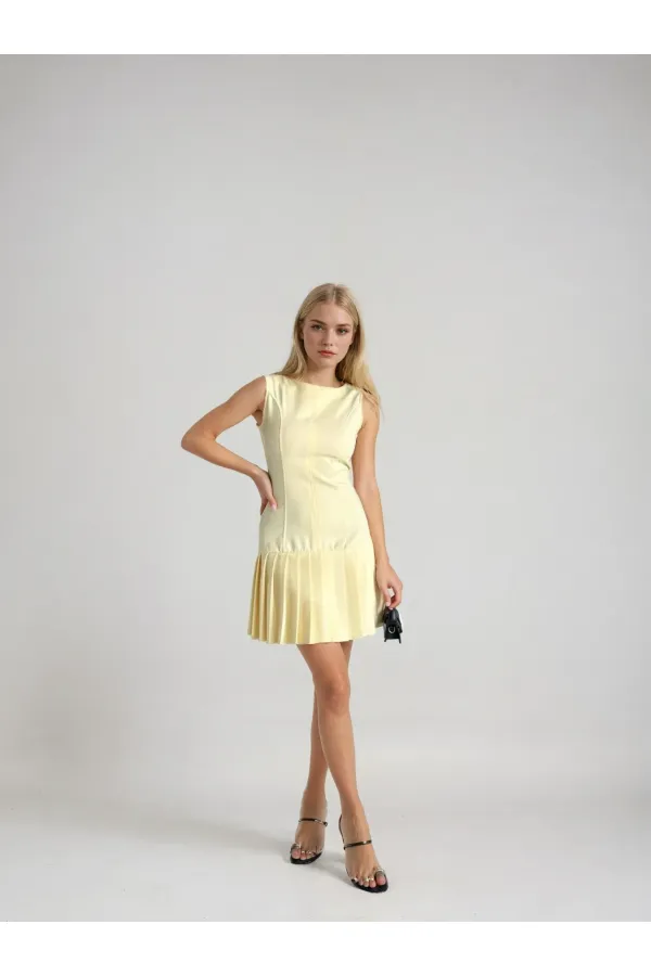 Robe sans manches jaune pour femme, tissu double importé HZL25W-FRY122651