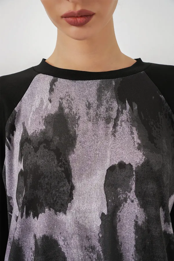 Women's Patterned Oversize Tunic and Pants Two-Piece Set 55462 - Black