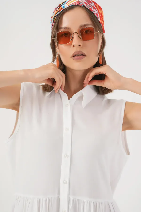 Robe midi sans manches pour femme 2563 - Blanche