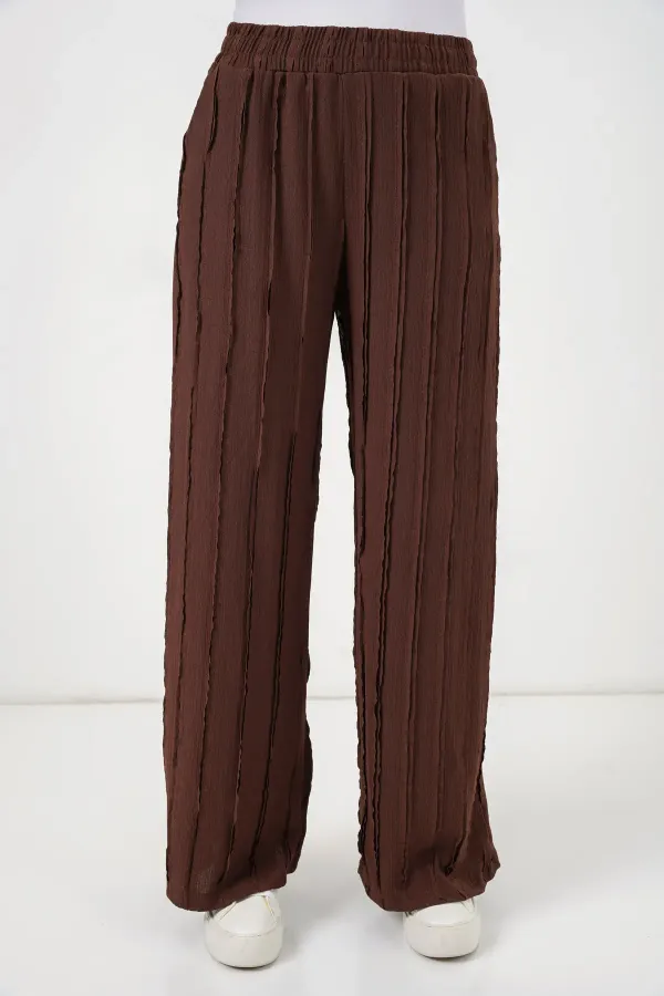 Kadın Dokulu Esnek Örme Pantolon 30077 - Kahverengi