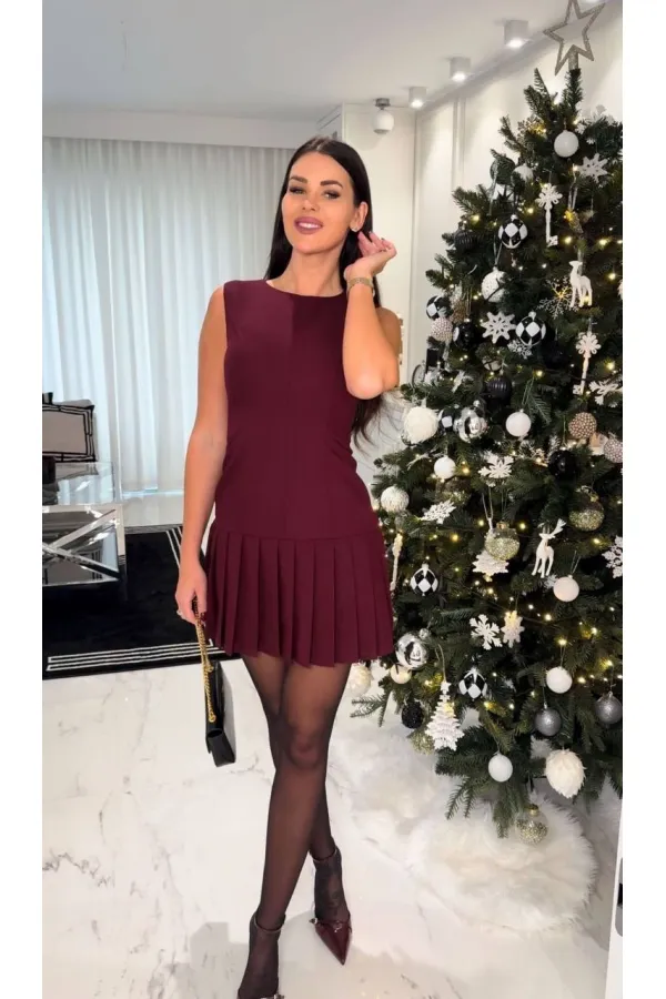 Women's Burgundy Imported Dooble Fabric Sleeveless Dress HZL25W-FRY122651