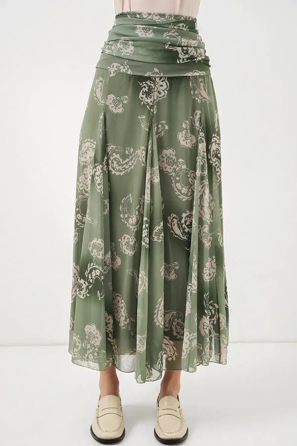 Jupe en mousseline à motifs pour femme 8057 - Vert foncé