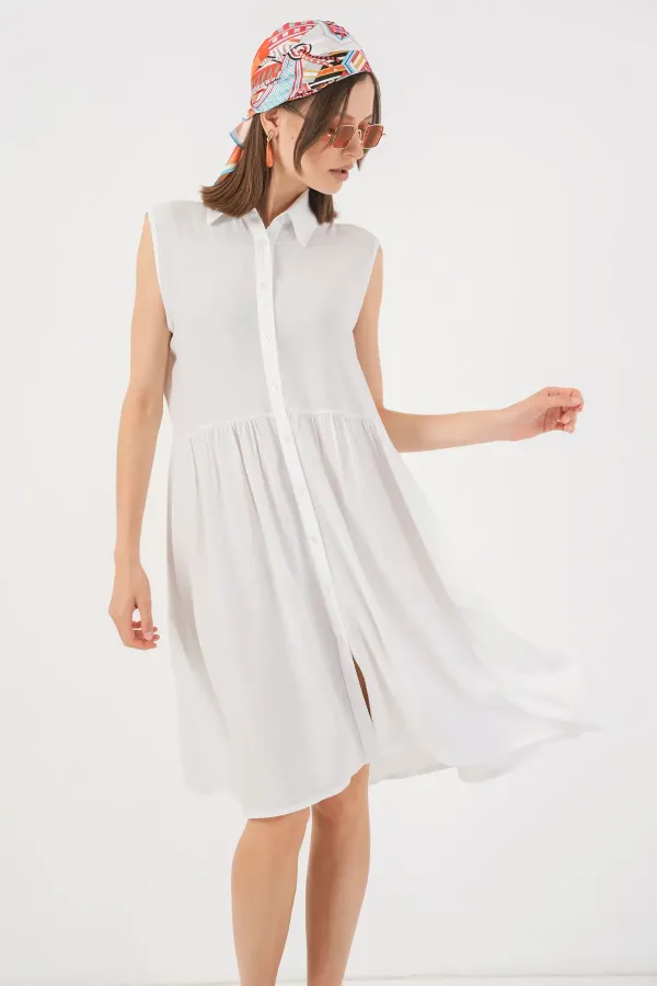 Robe midi sans manches pour femme 2563 - Blanche