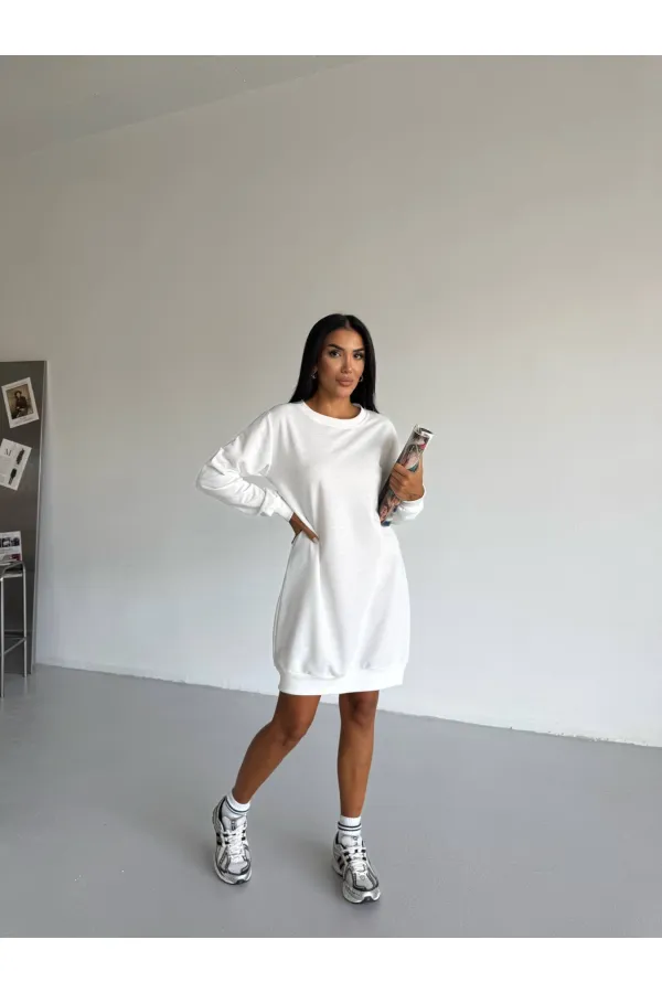 Women's White Crew Neck 2 Yarn Casual Dress HZL25W-FRY123451