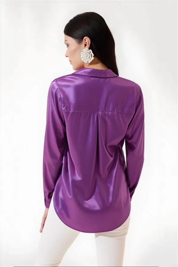 Kadın Lila Hafif Dökümlü Saten Yüzeyli Gömlek Hzl22w-bd139641