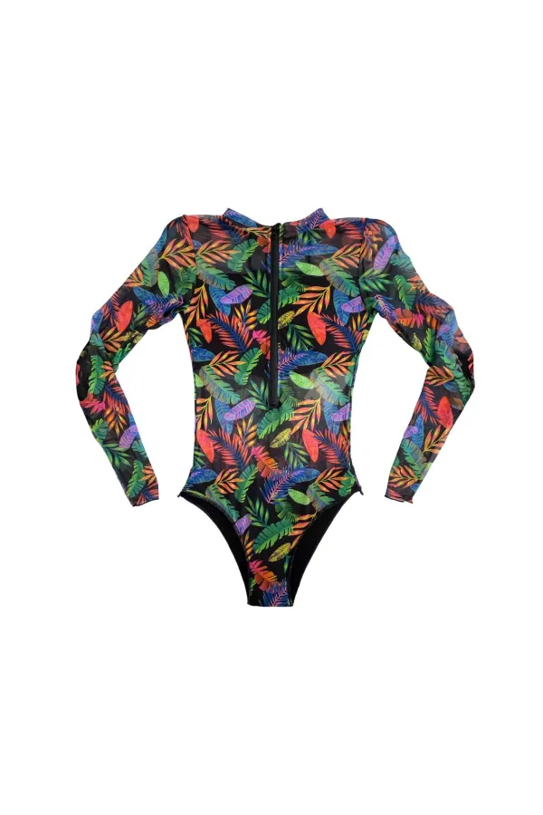 Maillot de bain femme en tulle noir multicolore HZL25S-LC67387