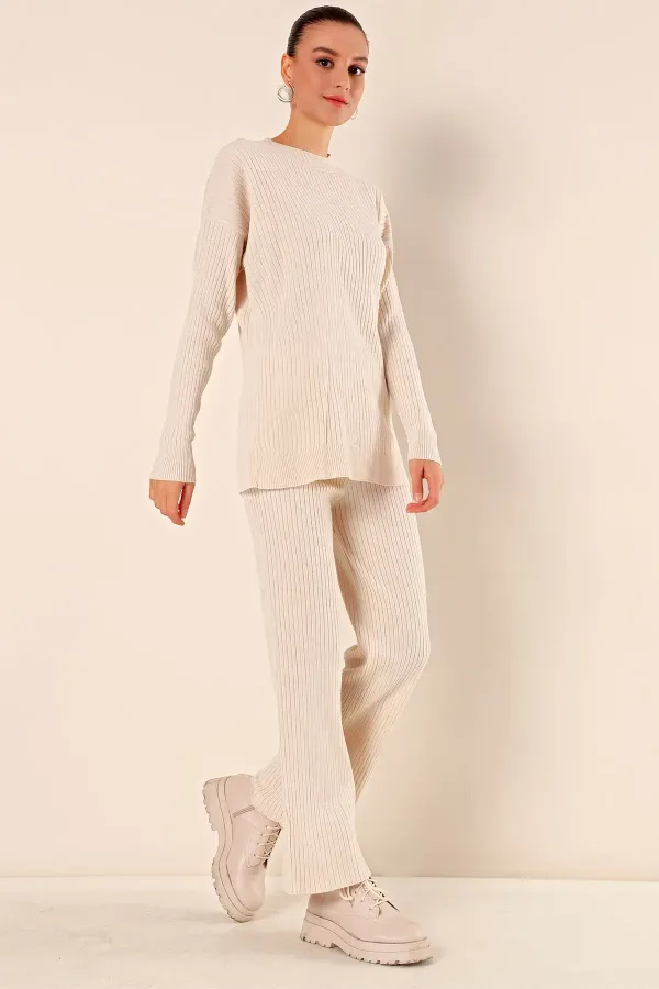 Ensemble deux pièces côtelé 15826 - Écru