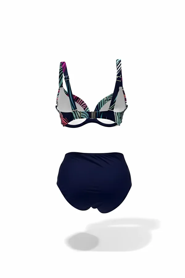 Ensemble bikini doublé grande taille bleu marine multicolore pour femme HZL25S-LC21202