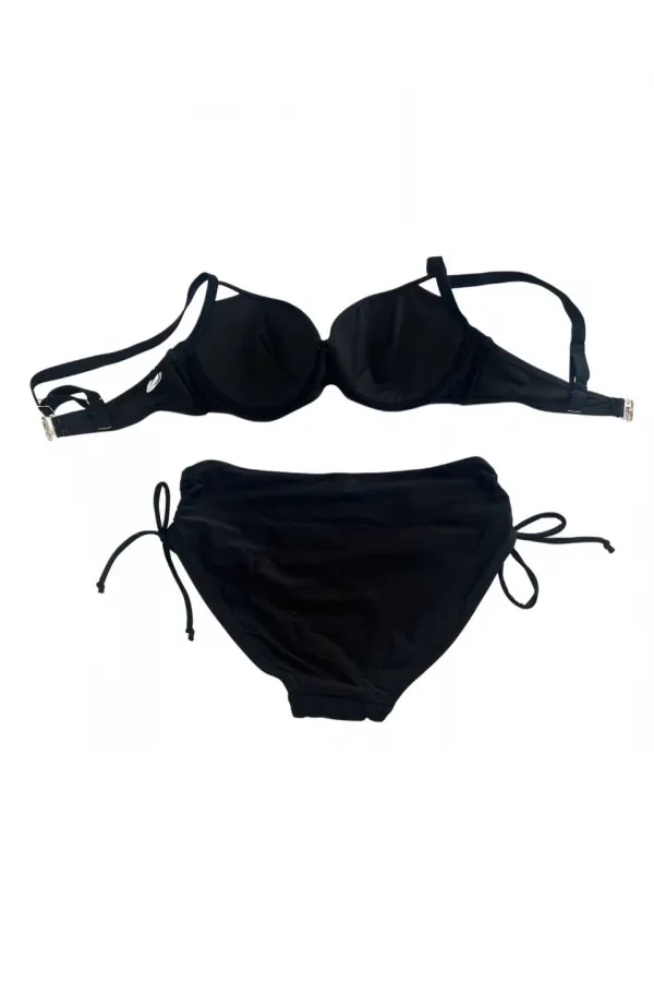 Women's Black Stone Embroidered Lined Plus Size Bikini Set HZL25S-LC2099
