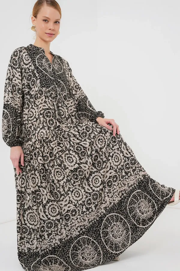 Robe hijab à motifs authentiques 2423 - Noir 9