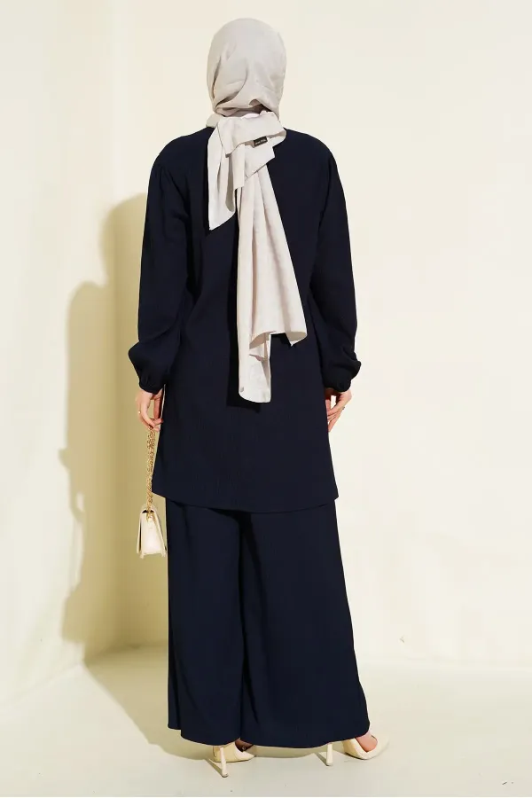 Women's Navy Blue Tunic and Pants Set (Top and Bottom) 6663
