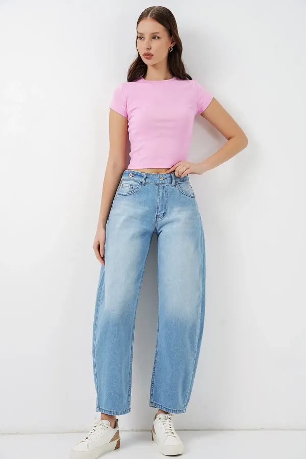 Women's High-Waisted Jeans 30081 - Light Blue