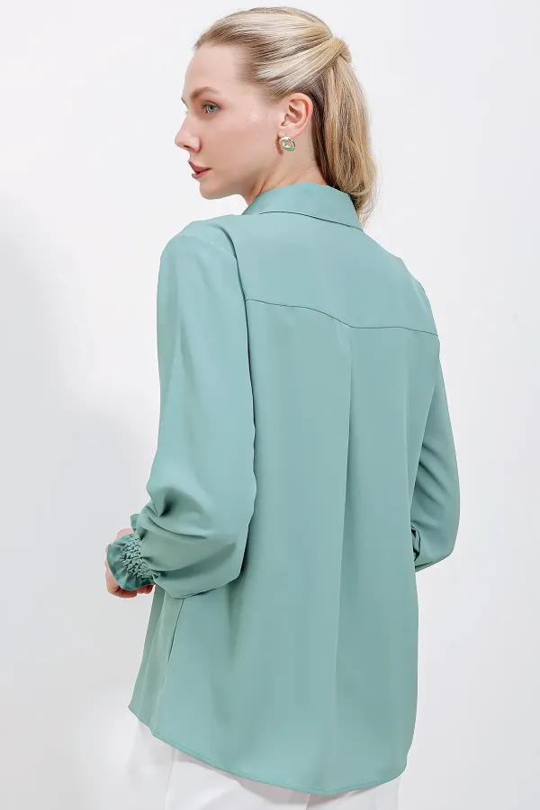 20223 Ruffled Long-Sleeve Shirt - Light Green