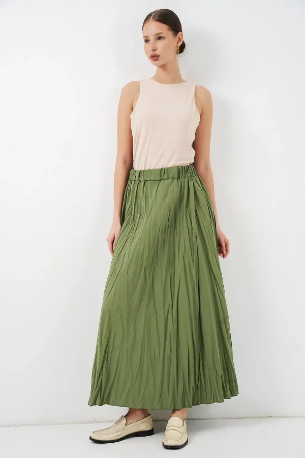 Jupe longue froissée pour femme 8042 - A.Haki