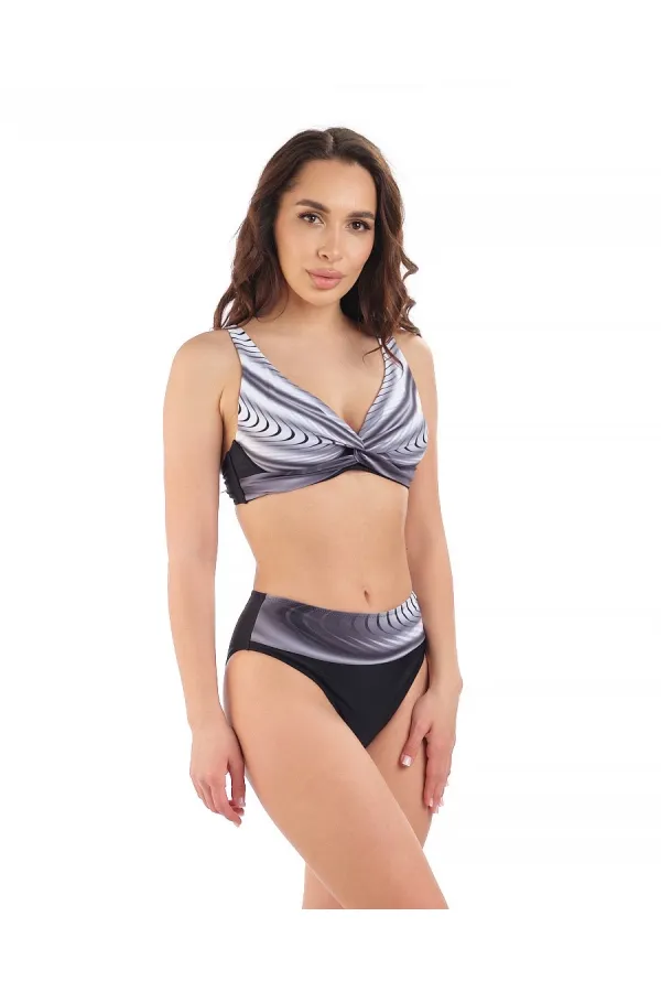 Kadın Siyah Beyaz Desenli Yüksel Bel Astarlı Bikini Takımı HZL25S-LC22315-5