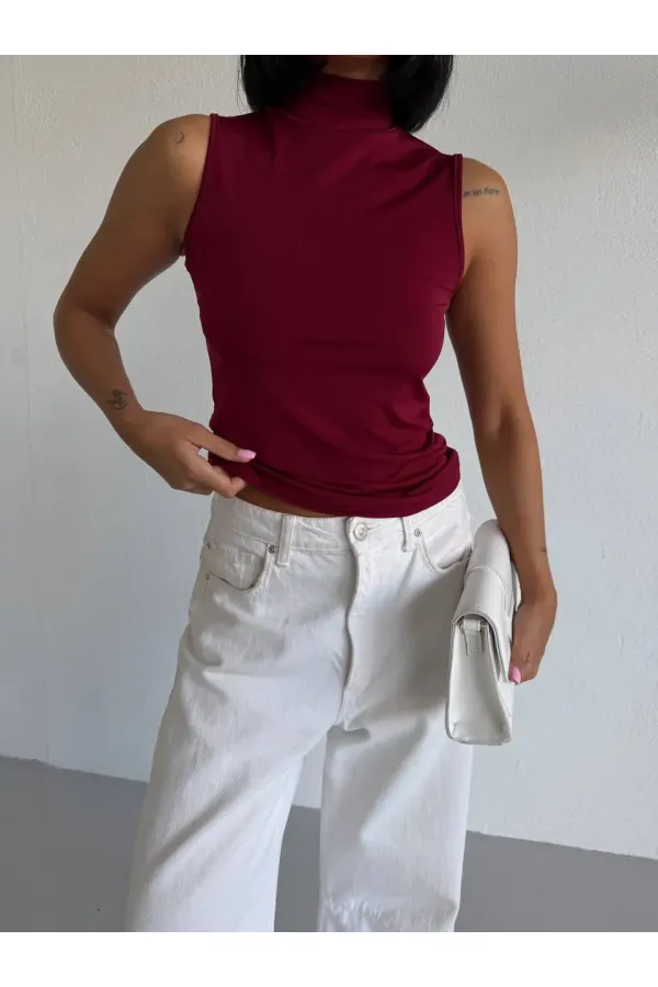 Kadın Bordo Balıkçı Yaka Sıfır Kol Sandy Crop Bluz HZL26S-FRY123931 Kadın Bordo Balıkçı Yaka Sıfır Kol Sandy Crop Bluz HZL26S-FRY123931