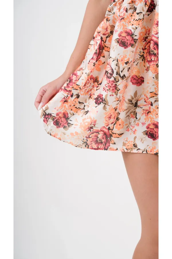 Kadın Sarı Önden İp Bağlamalı Ajurlu Model Saten Yüzeyli Mini Elbise HZL24S-YY250