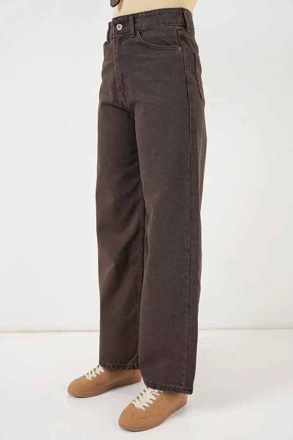 Women's Wide Leg High Waist Palazzo Jeans 6656 - Brown