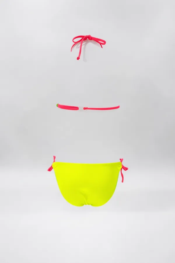 Ensemble bikini triangle à motif chaton jaune fluo pour filles (4-14 ans) HZL26S-LC2886
