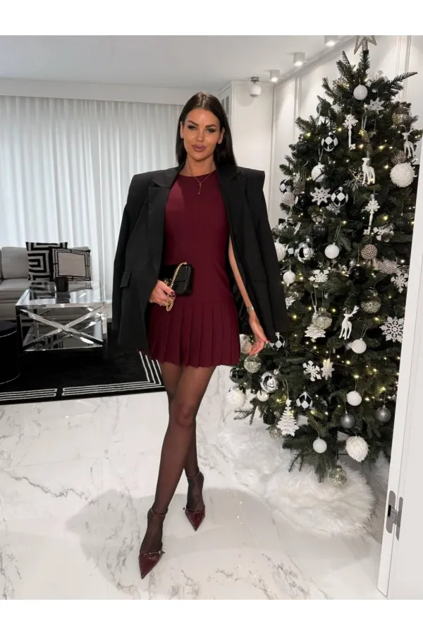 Women's Burgundy Imported Dooble Fabric Sleeveless Dress HZL25W-FRY122651