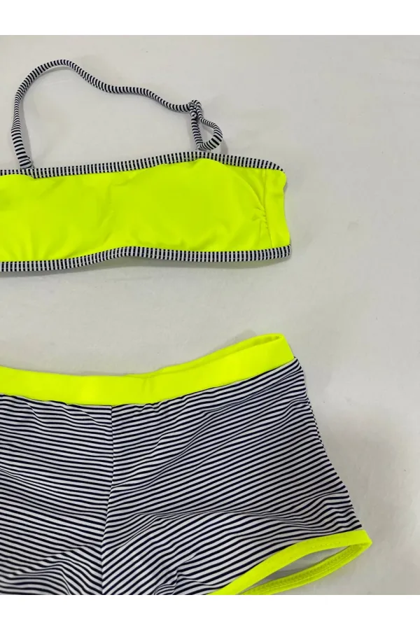 Ensemble bikini sans bretelles pour fille, short rayé jaune fluo et noir, 4-12 ans, HZL24S-LC9034