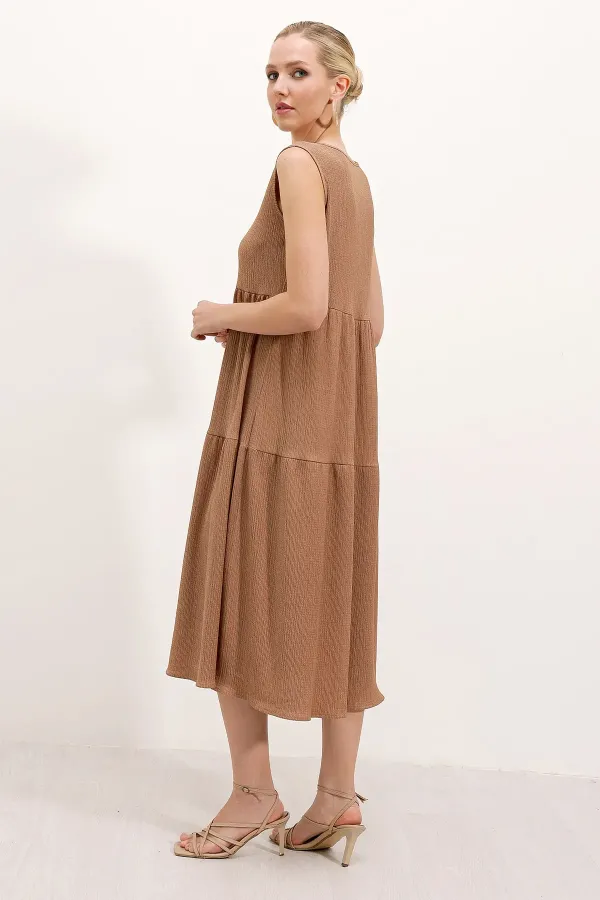 2448 Sleeveless Long Knitted Dress - Biscuit